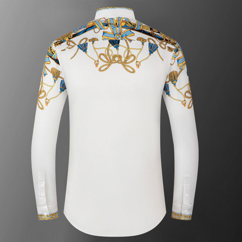 Long Sleeve Baroque Print Pattern Shirt