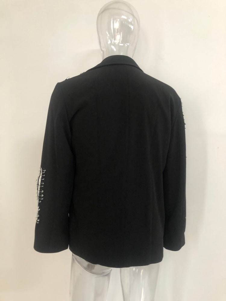 Black Color Metal Chain Decoration Blazer