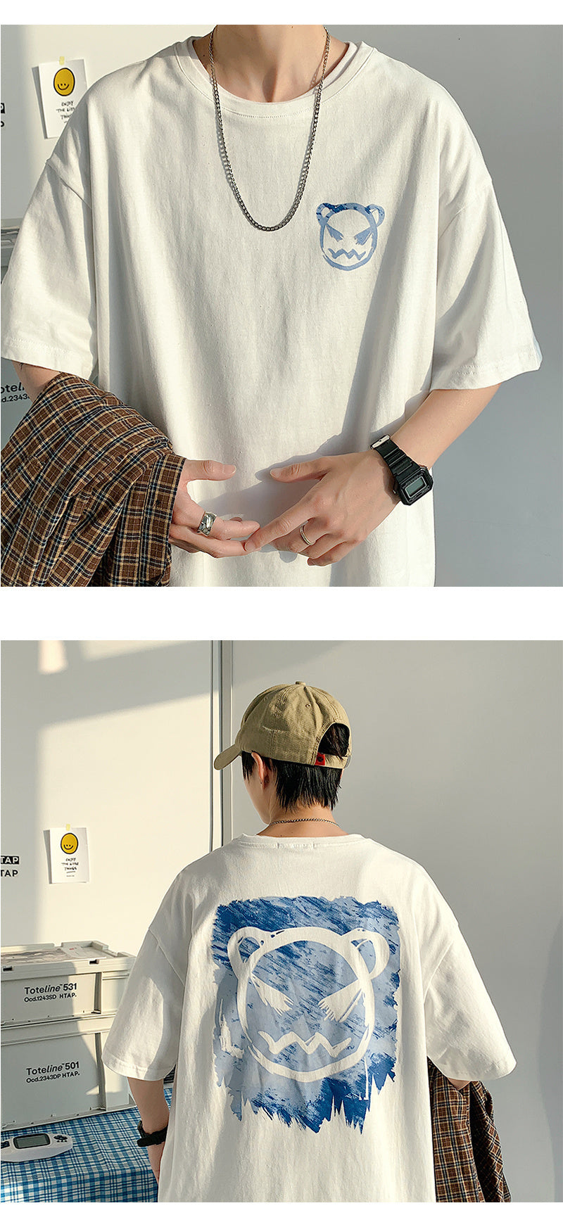 Bear Devil Back Printed Cotton T-Shirt