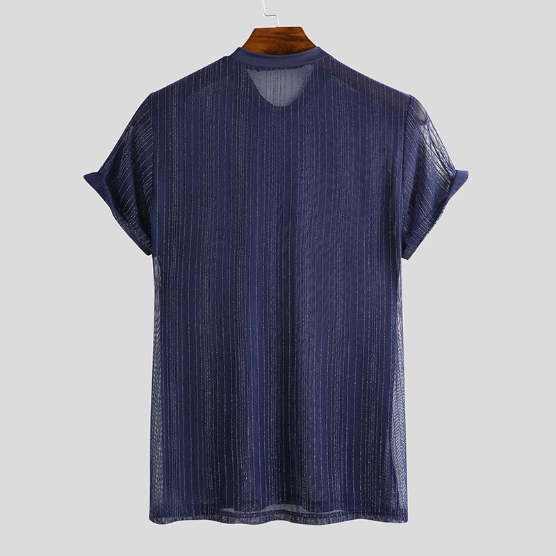 Sheer Shiny Solid O-Neck T-Shirt
