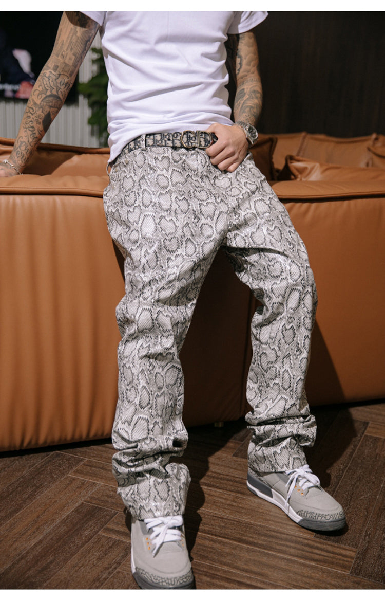 Grey Snake Skin Leather Pants