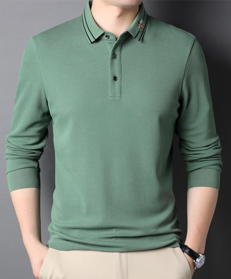 Striped Bee Embroidery Collar Polo Shirt