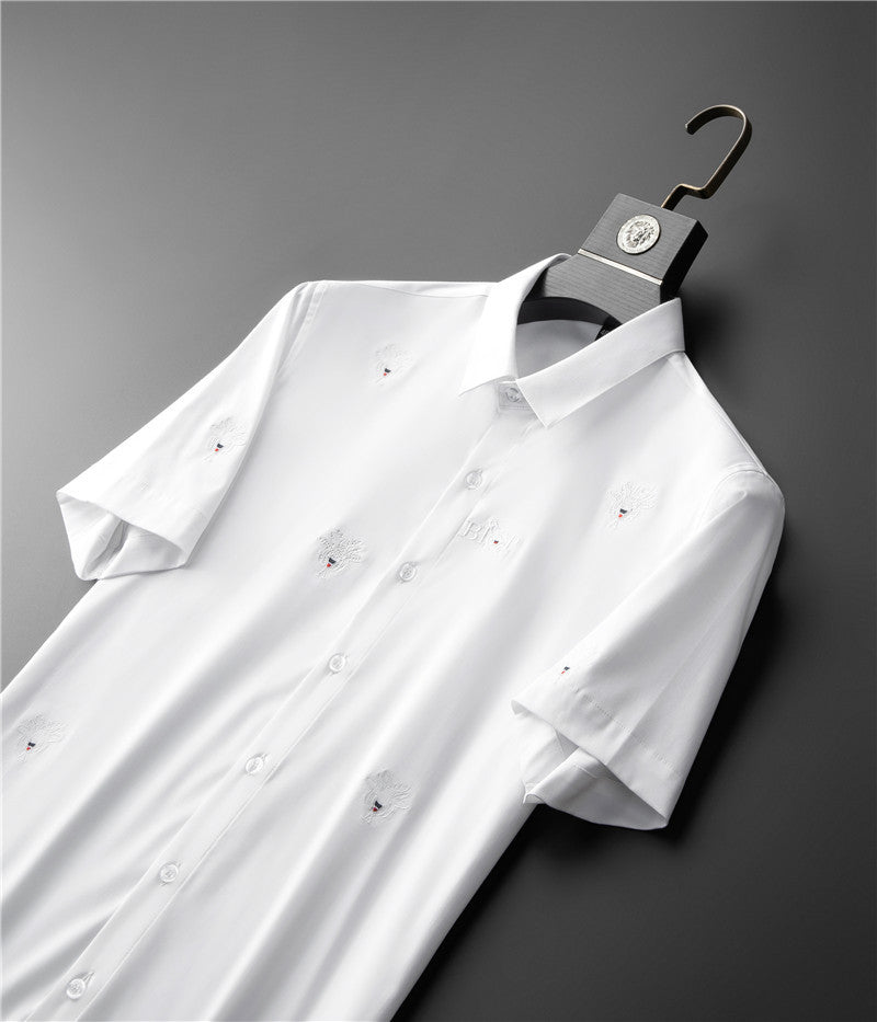 Rhinestones Embroidery Polyester Men's Shirt