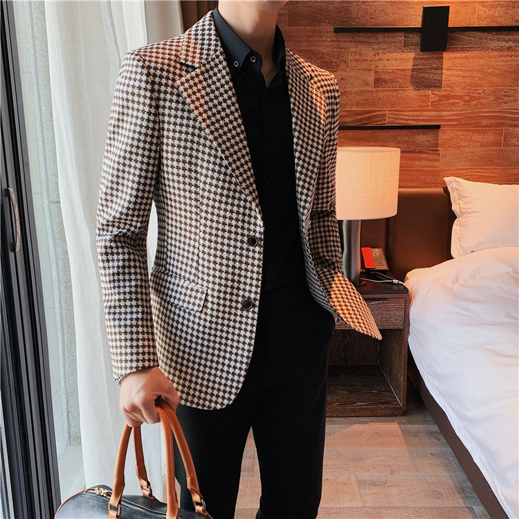 Bird-Lattice Polyester Men Blazer