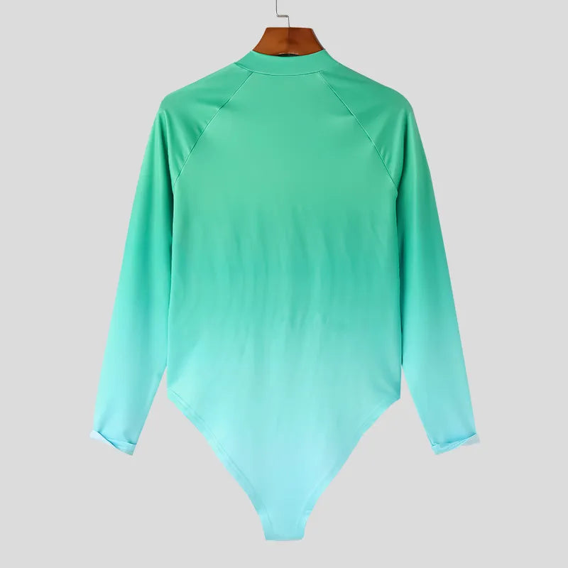 Tie Dye Gradient Color Zipper Bodysuit