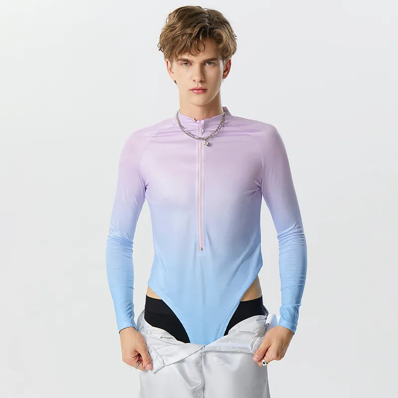 Tie Dye Gradient Color Zipper Bodysuit