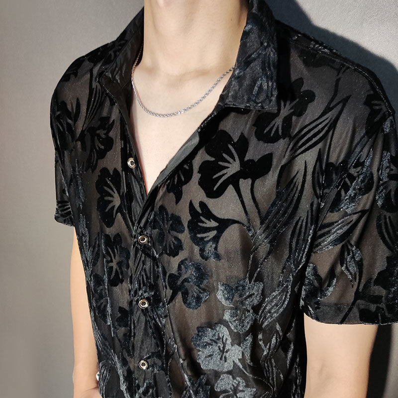 Yellow Black Floral Velvet Shirt