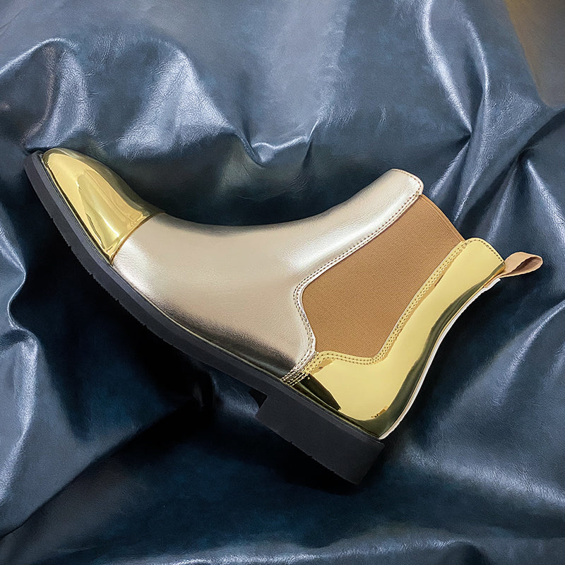 Solid Gleaming Gold Ankle Chelsea Boots