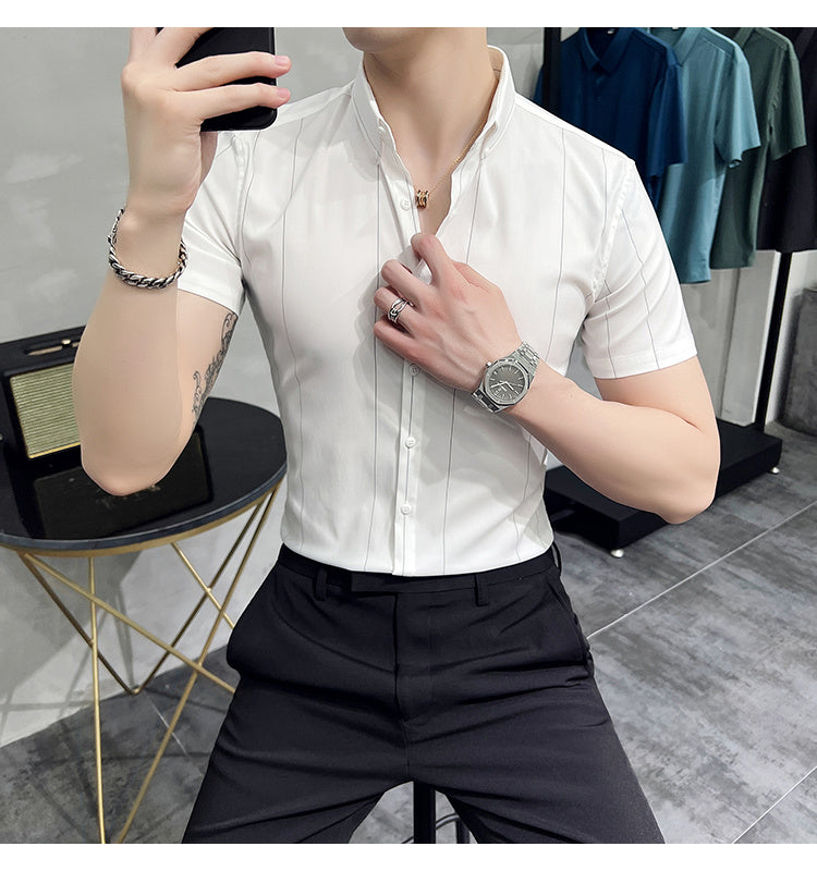 Stripe Polyester Casual Shirt