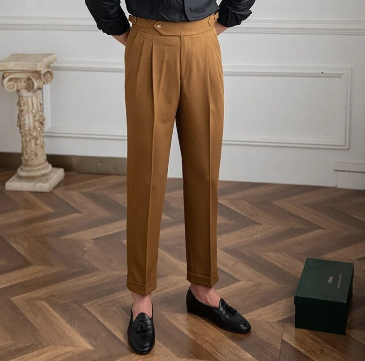 High Waist Casual Solid Color Slim Fit Trousers