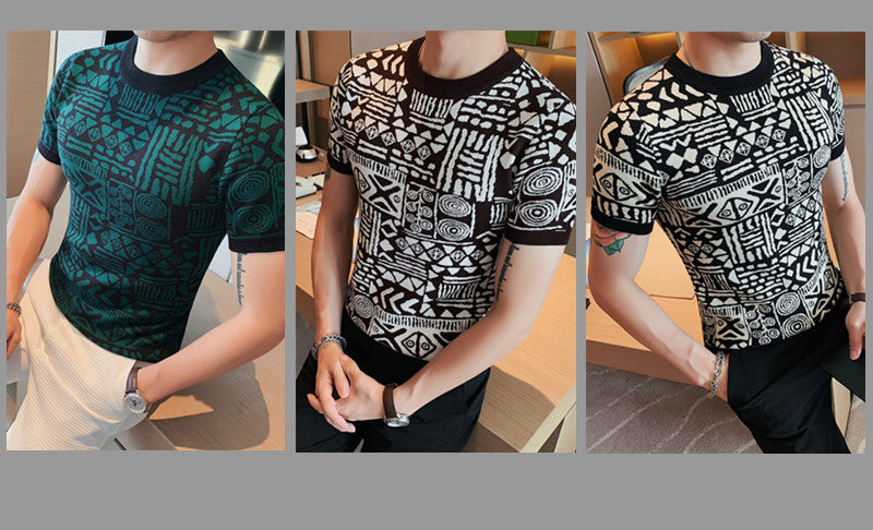 Contrast Geometric Round Neck T-Shirt