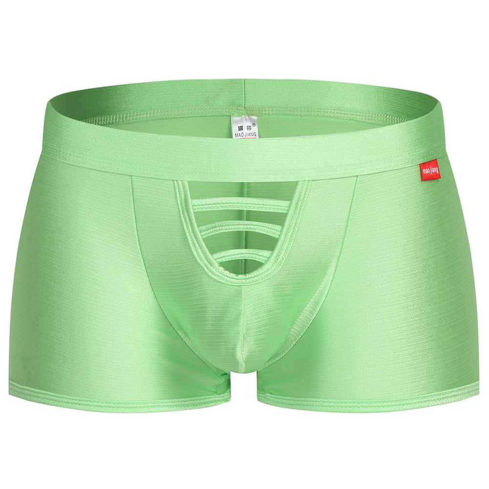 Solid Glossy Hollow Pouch Boxer