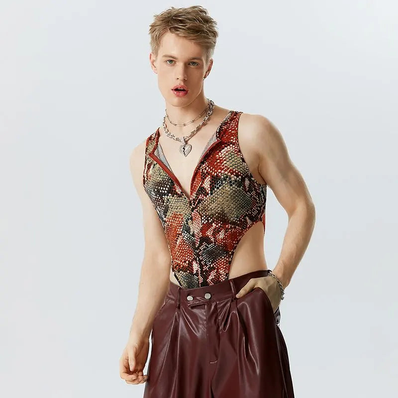 Animal Printing O-neck Sleeveless Bodysuit