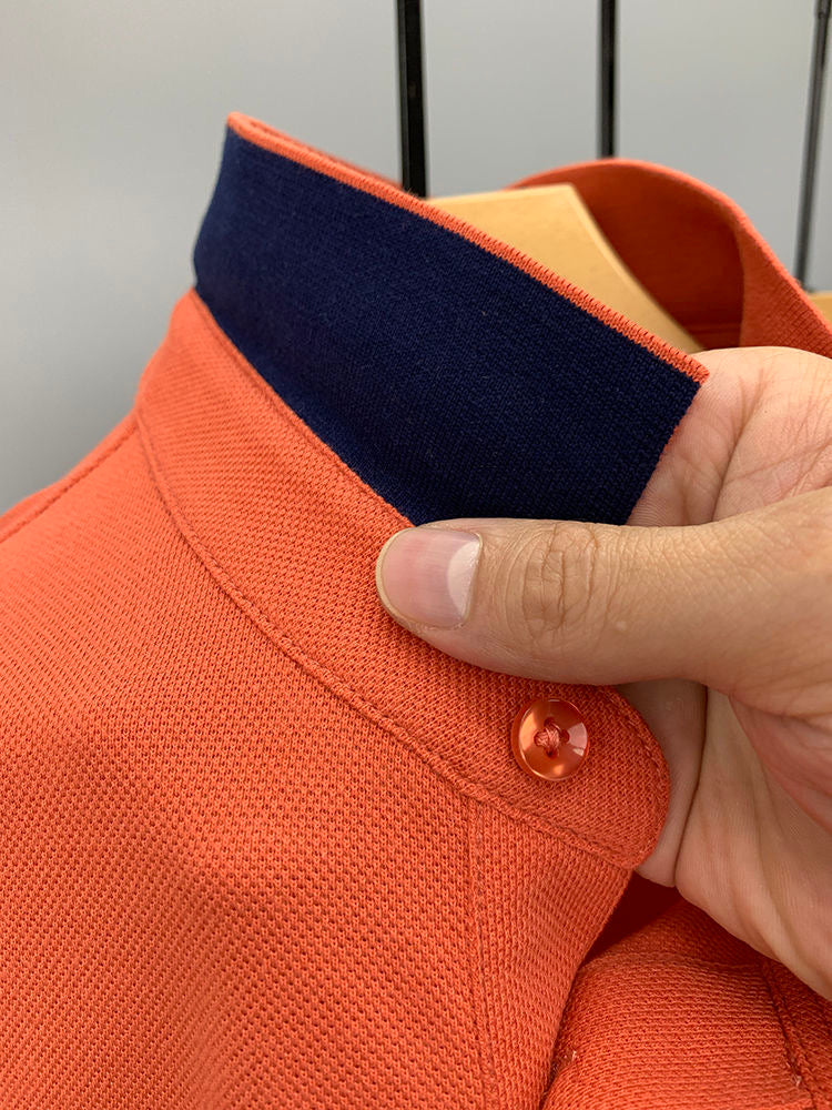 Solid 100% Cotton Letter Embroidery Polo Shirt