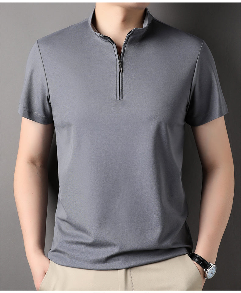 Casual Summer Solid Color Zipper Polo Shirt