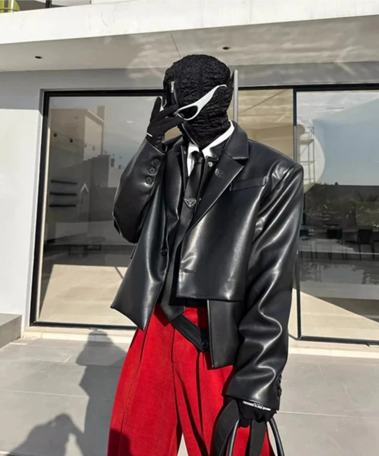 Loose Irregular Black Purple Crop Blazer