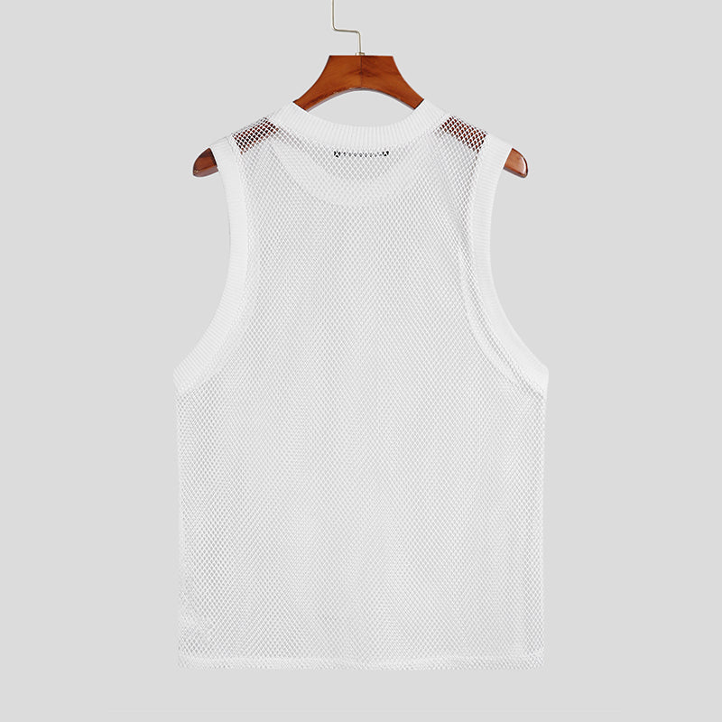 Fishnet Transparent Solid White Tank Top