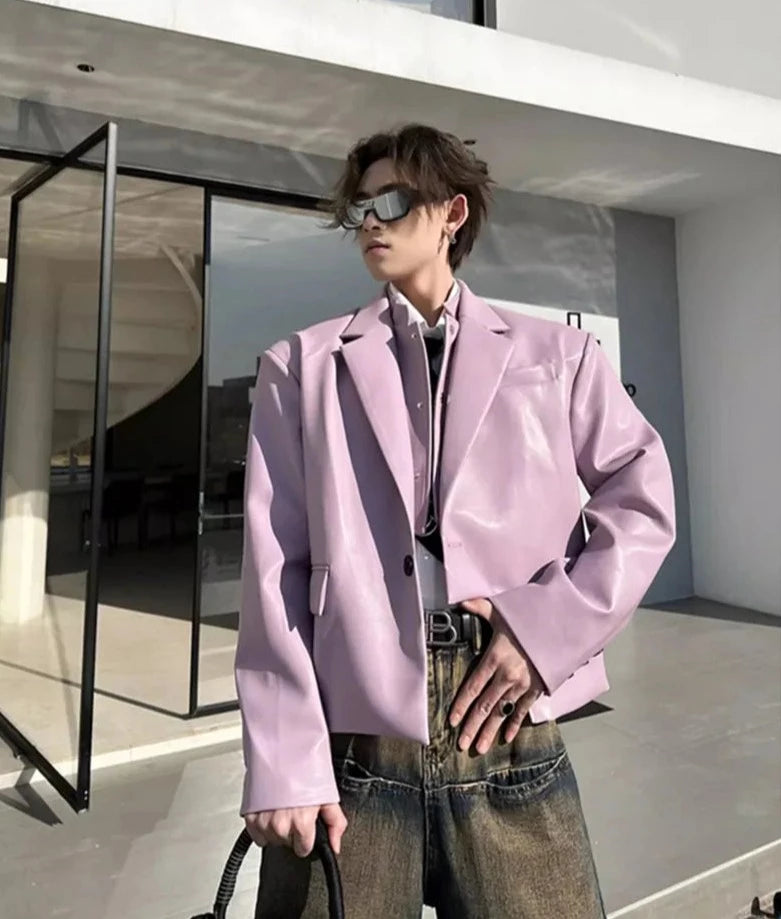 Loose Irregular Black Purple Crop Blazer