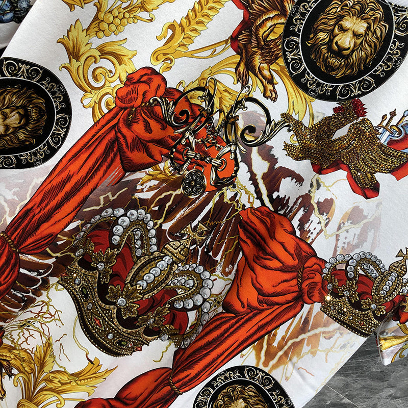 Geometric Crown Print Rhinestone T-Shirt