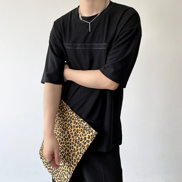 Leopard Patch Design Round Neck T-Shirt