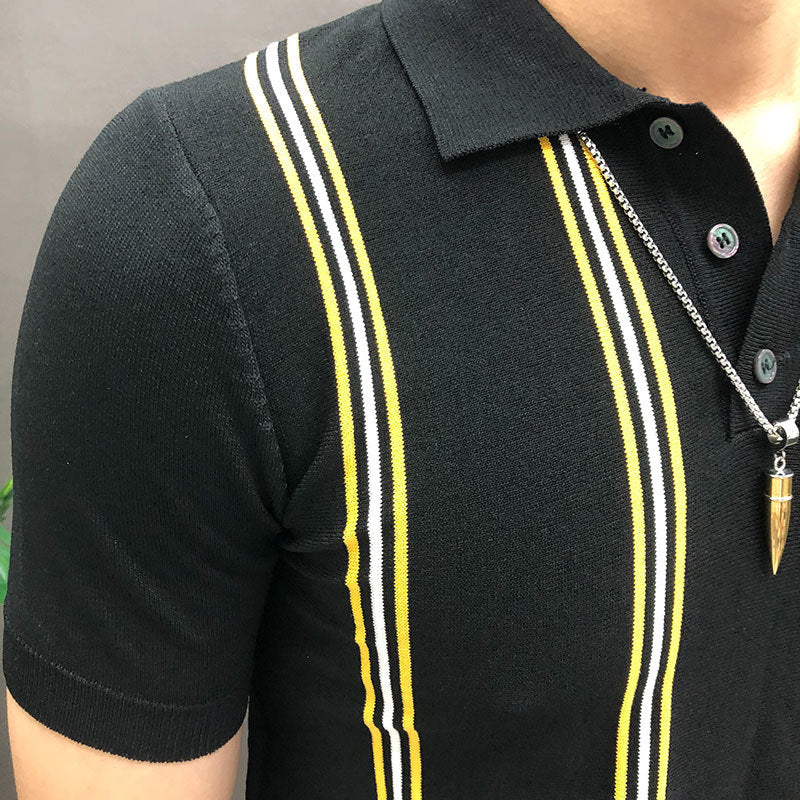 Striped Contrast Stitching Short Sleeve Polo Shirt