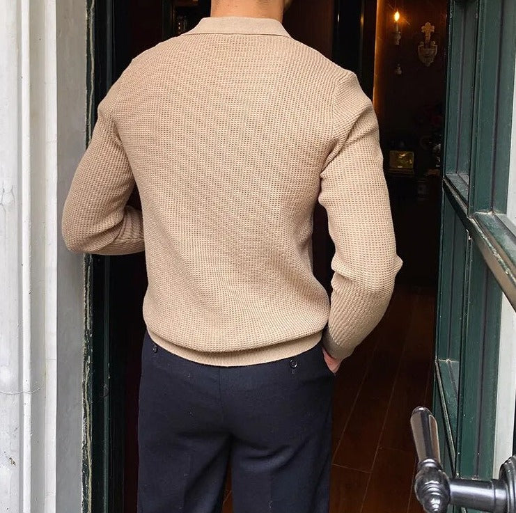 Retro Solid V-Neck Long Sleeve Sweater