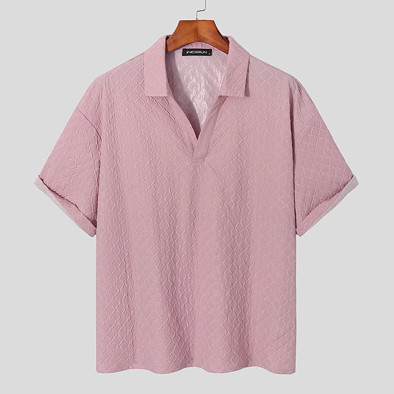 Geometric Twisting Diamond Embossed Polo Shirt