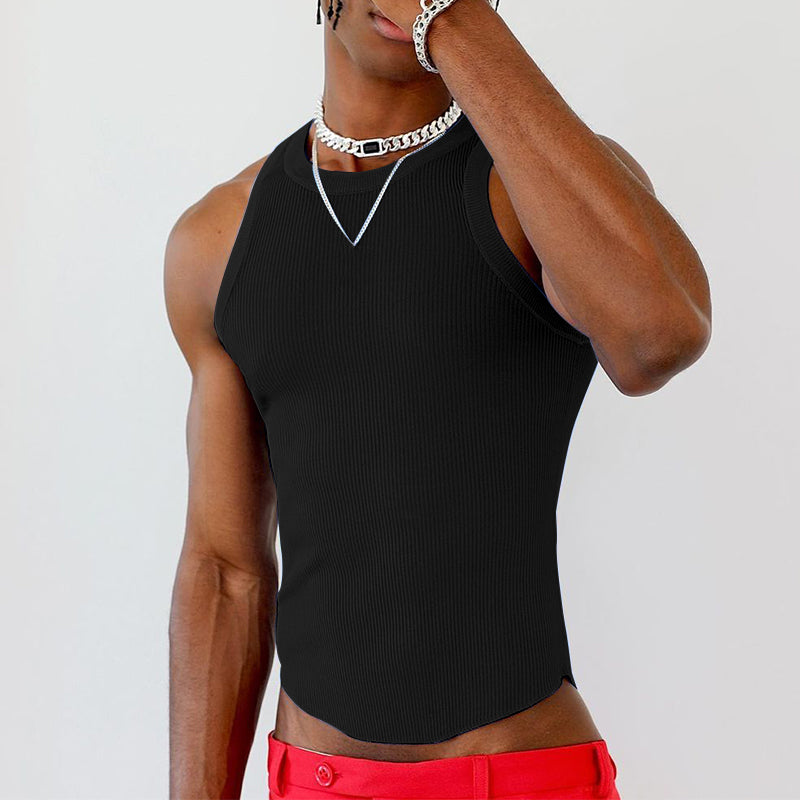 Round Neck Solid Polyester Tank Top
