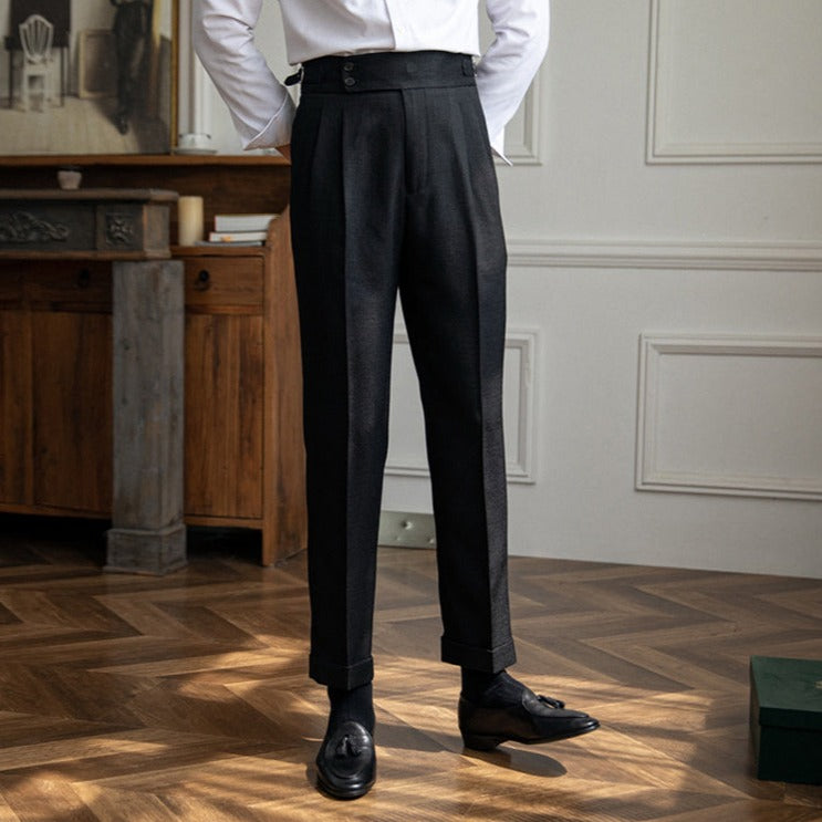 Solid Cotton Mid Waist Trousers