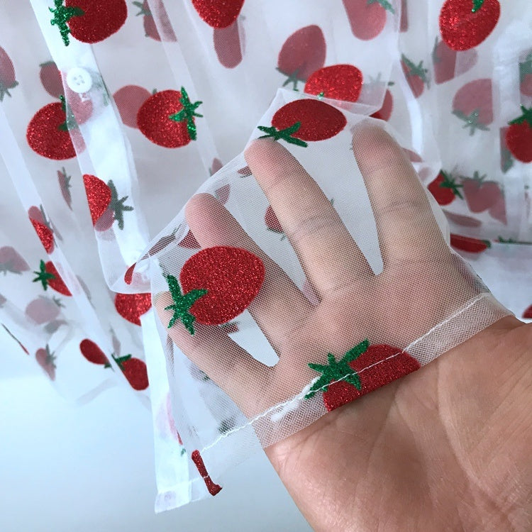 Strawberries Glitters Loose See-Through Shirt