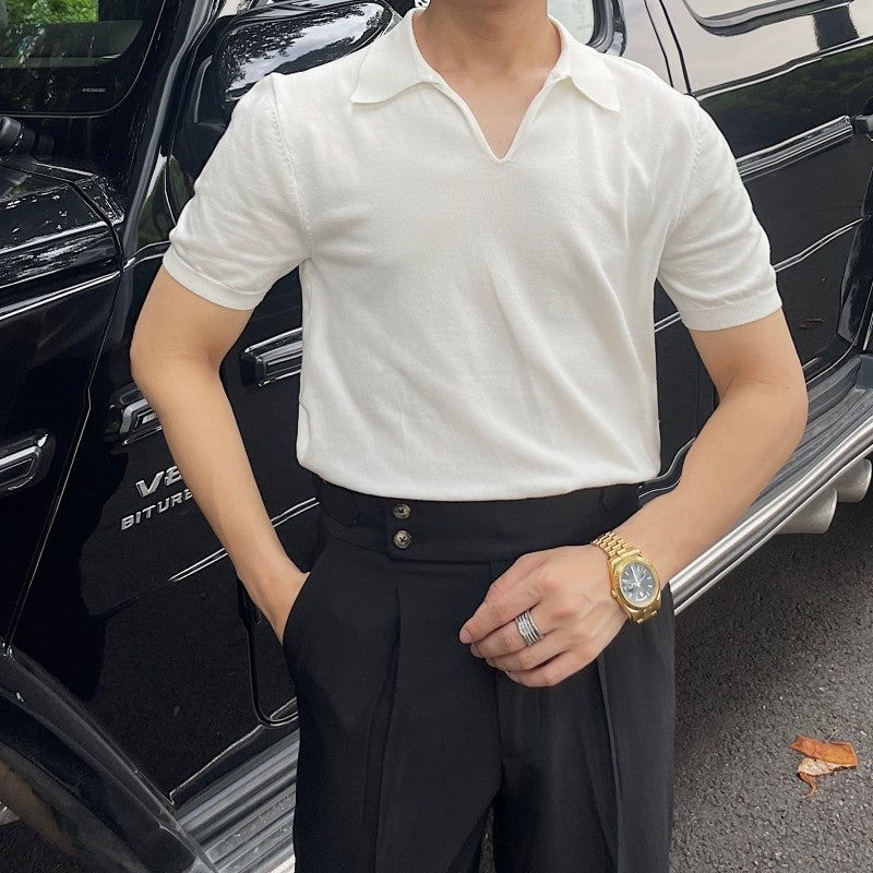 Solid Color Short Sleeved Viscose Polo Shirt