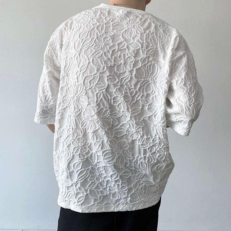 Full White Floral Polyester T-Shirt