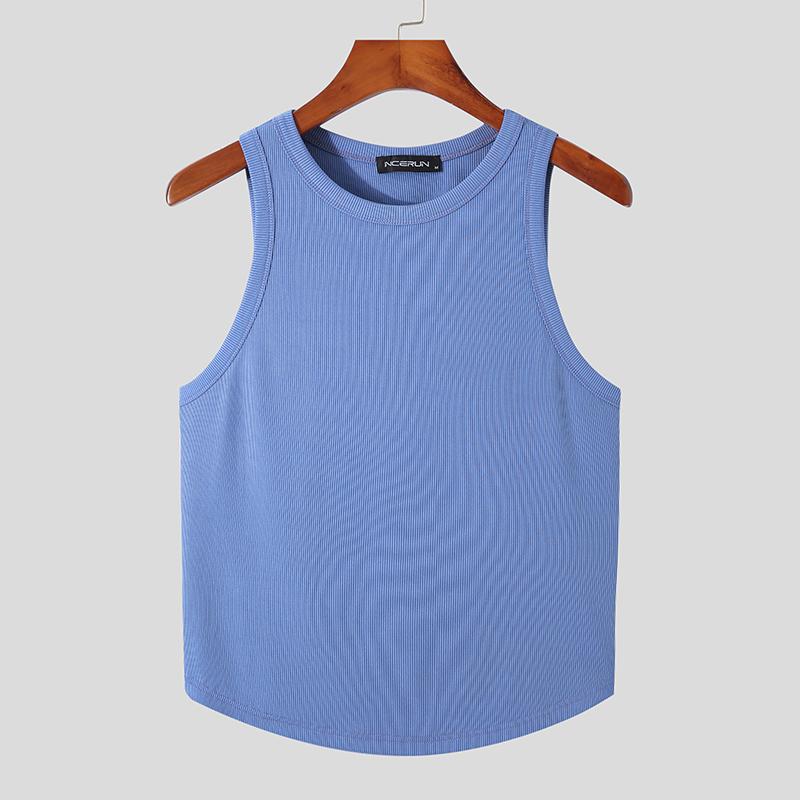Round Neck Solid Polyester Tank Top
