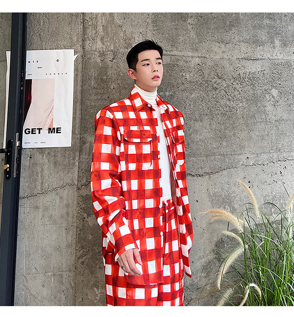 Crimson White Plaid Color Pants Set