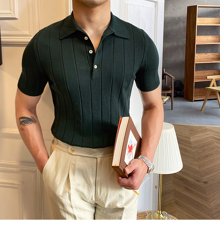 Striped Viscose Short Sleeve Polo Shirt