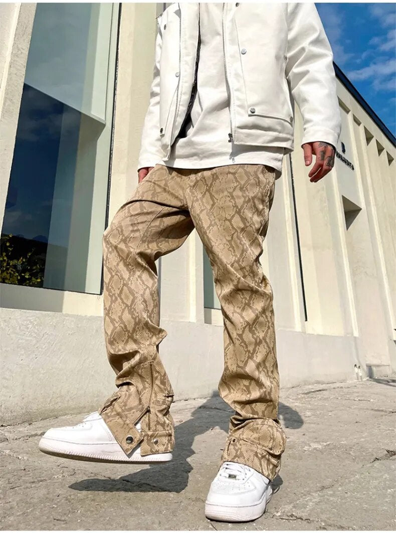 Snake Skin Pattern PU Leather Pants