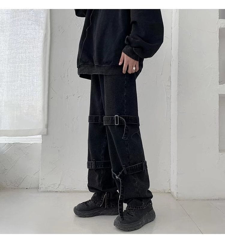 Buckle Solid Loose Jeans