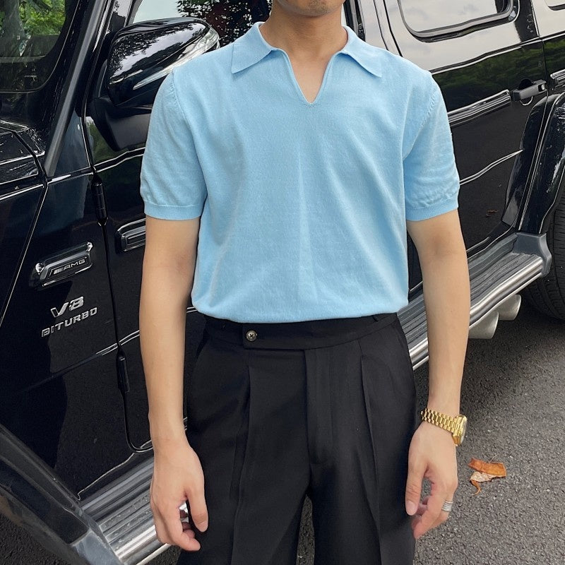 Solid Color Short Sleeved Viscose Polo Shirt