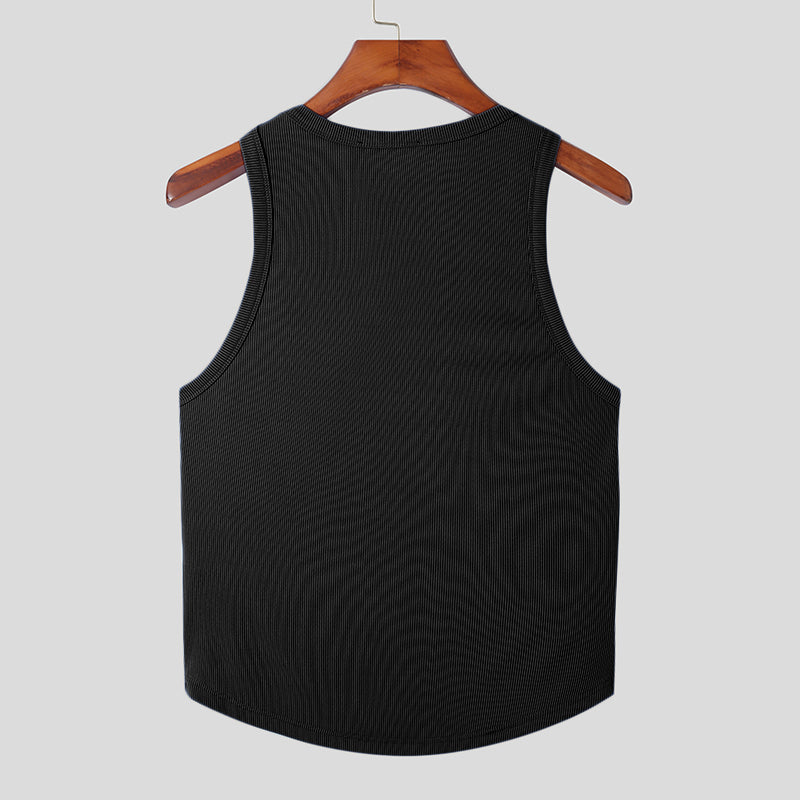 Round Neck Solid Polyester Tank Top