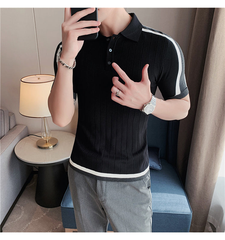 Striped Knitted Viscose Polo Shirt