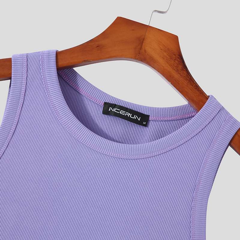 Round Neck Solid Polyester Tank Top