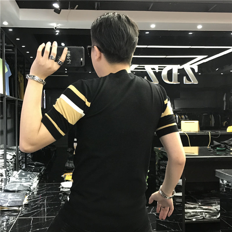 Rhinestone Striped Contrast Men T-Shirt