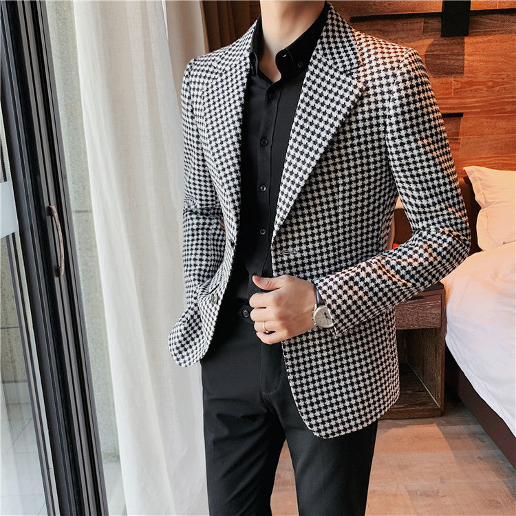 Bird-Lattice Polyester Men Blazer