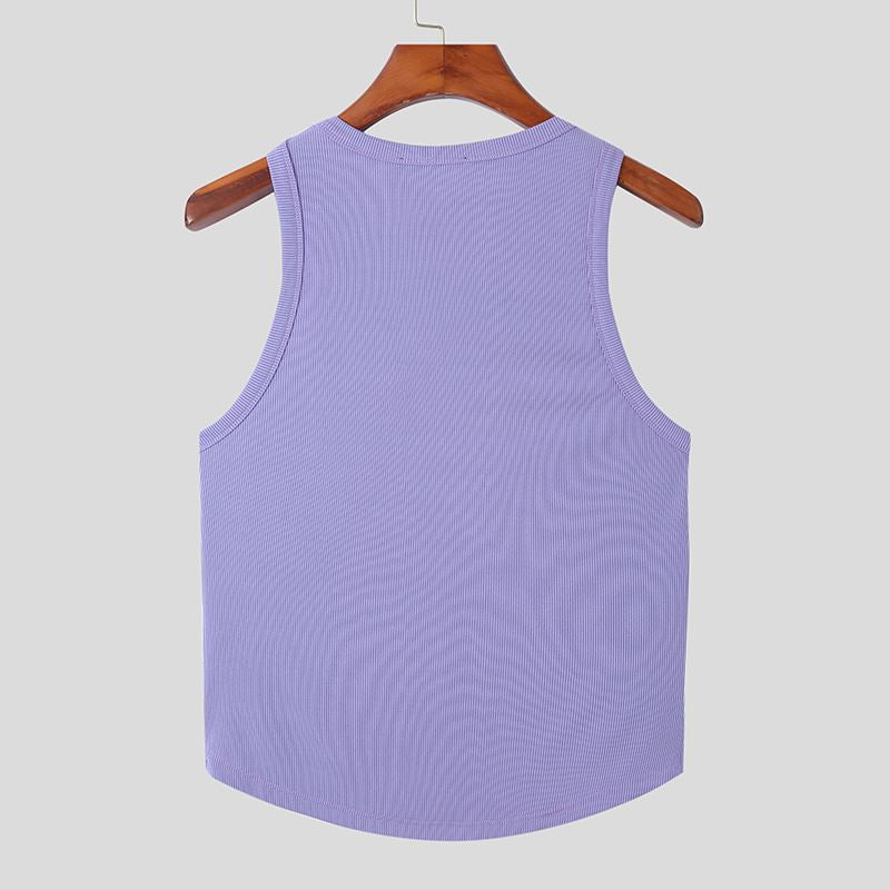 Round Neck Solid Polyester Tank Top