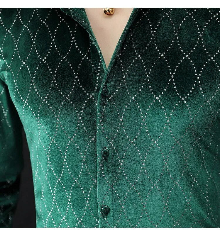 Diamond Geometric Rhinestone Velvet Shirt