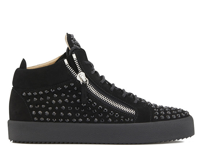 Thick Soles Zippered Rhinestone Suede Men Sneakers