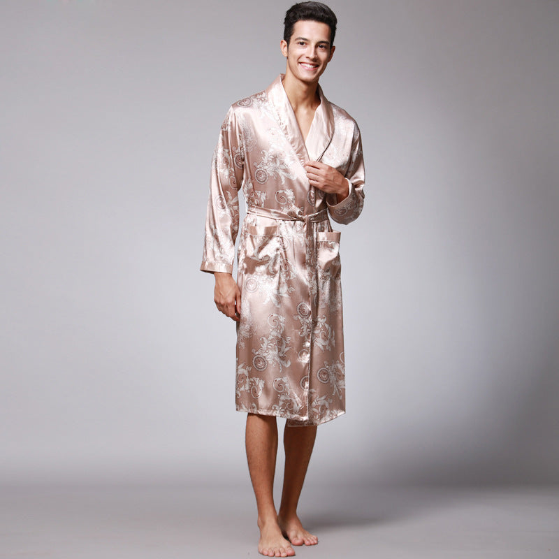 Print Pattern Men Bathrobes Kimono Robes Pajama Sets