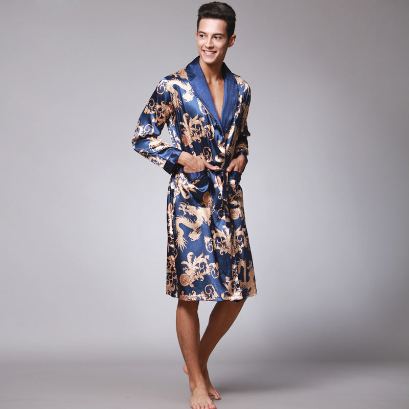 Print Pattern Men Bathrobes Kimono Robes Pajama Sets