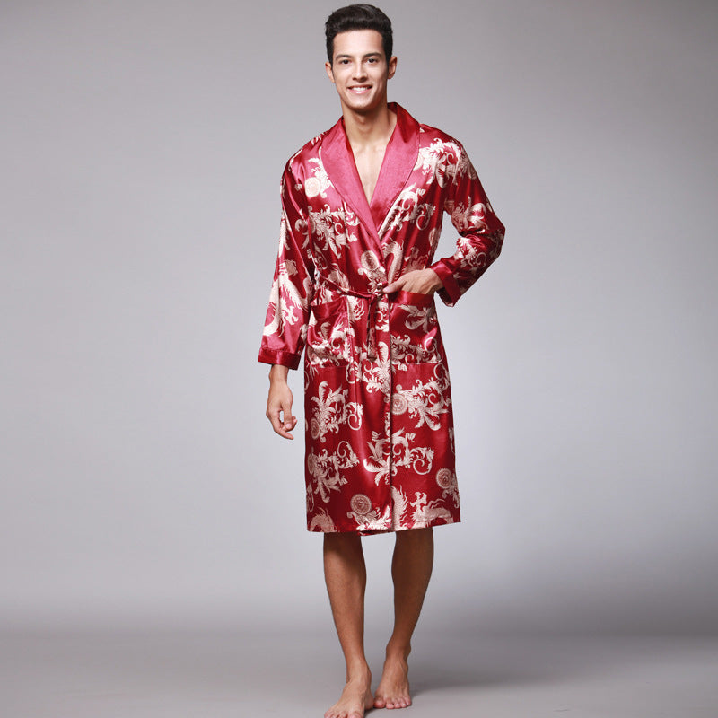 Print Pattern Men Bathrobes Kimono Robes Pajama Sets