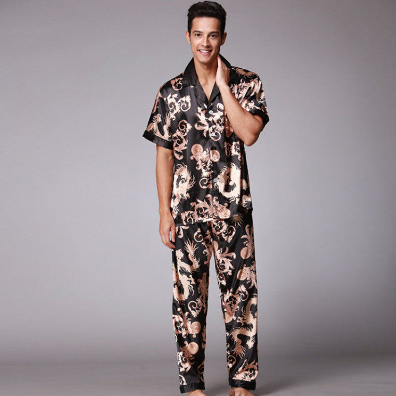 Chinese Dragon Printed Satin Silk Men Pajamas Set - FanFreakz